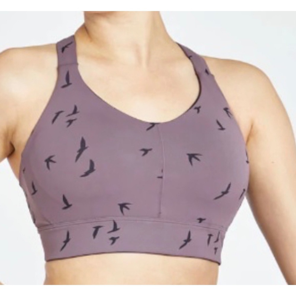 Oiselle purple sports "QUEEN bra" soaring bird silhouette print. Size 4